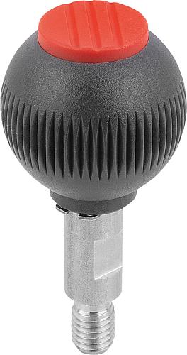 Griffkugel drehbar Gr.1 M06 Thermoplast, schwarz RAL7021, Komp: Edelstahl, Komp: rot RAL3020, D=25 - K0254.01066 - erhältlich bei ♡ HUG Technik ✓