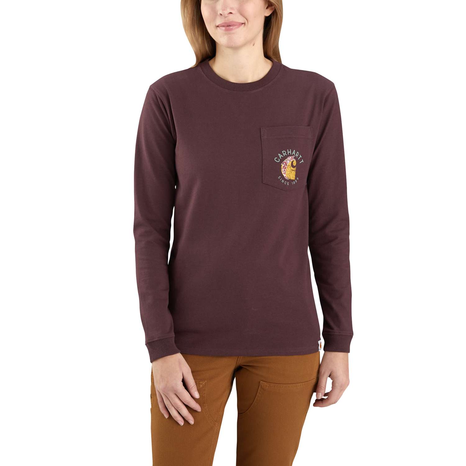 carhartt® Damen Langarmshirt WORKW. GRAPHIC POCKET T-SHIRT, deep wine - direkt von HUG Technik ✓