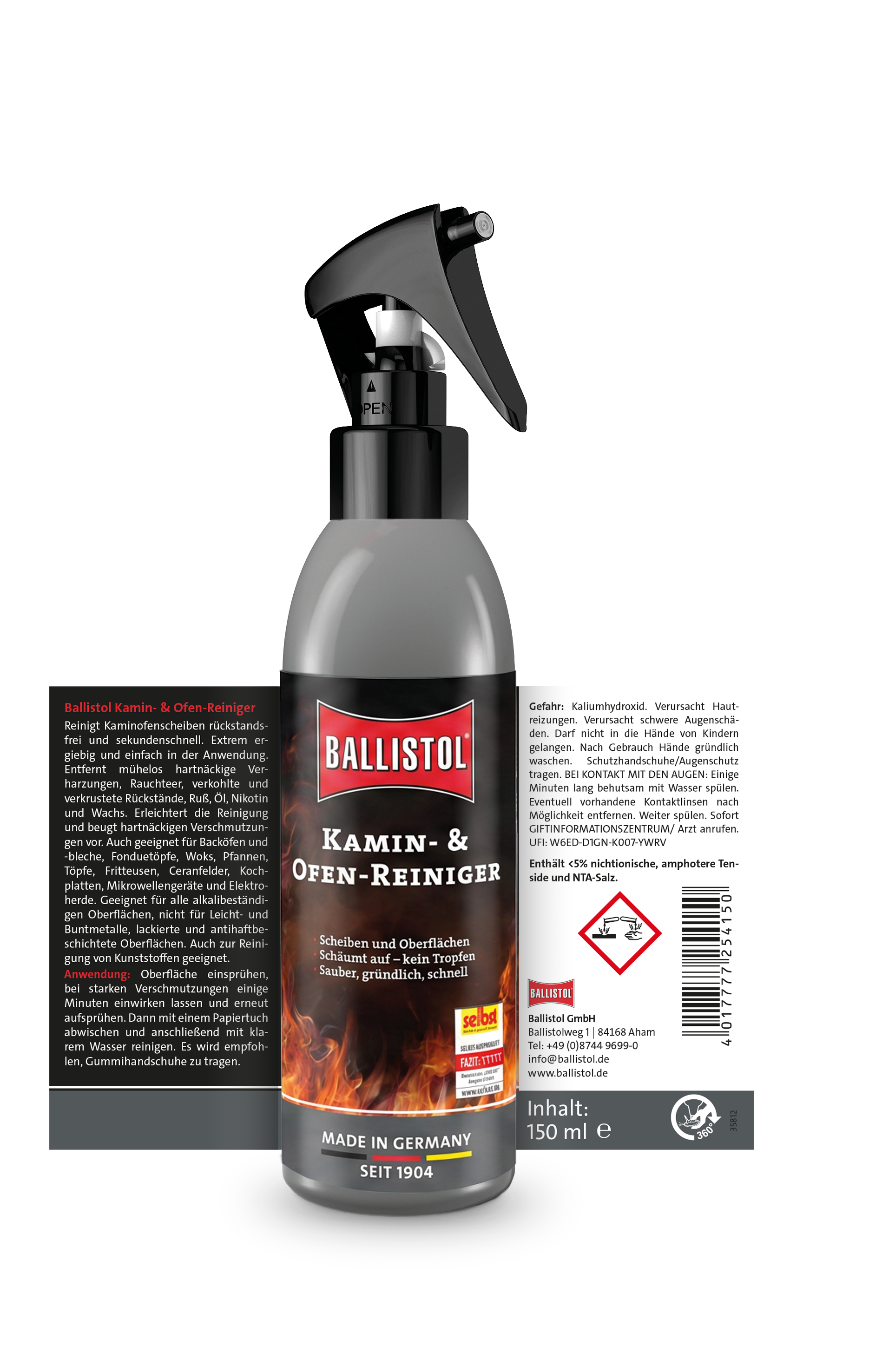 Ballistol Kamin- und Ofenreiniger Pumpspray Rückseite