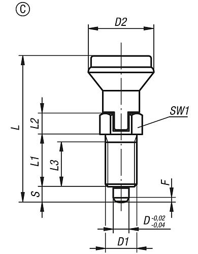 Arretierbolzen Gr. 1 M10X1, Form: C Stahl, gehärtet, Komp: Thermoplast - K0339.3105 - kommt direkt von HUG Technik 😊