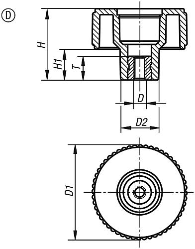 Rädelrad Gr.1 M05, Form: D Thermoplast, schwarz RAL7021, Komp: Stahl, D=40 - K0260.1105 - direkt bei HUG Technik ✓