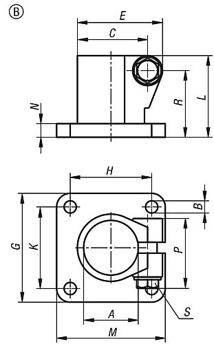 Rohrverbinder mit Fuß M=60 G=60 L=50, Form:B Edelstahl, für Rundrohre, A=30,1 - K0477.130 - bei HUG Technik ✭