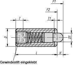 Federndes Druckstück Standard Federkraft M04 L=15 Stahl, Komp: Bolzen aus Stahl - K0317.04 - erhältlich bei ✭ HUG Technik ✓