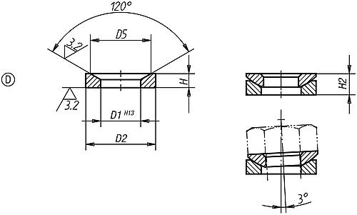 Kegelpfanne, Form: D Edelstahl, DIN6319, D4=12 - K0729.0206 - bei HUG Technik ✭