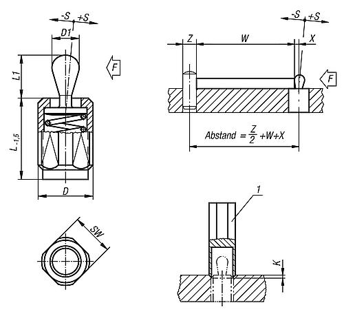 Federndes Seitendruckstück mit Gewindehülse D=M12 L=11,5 Stahl, Komp: Stahl - K0371.1020X12 - bei HUG Technik ✓