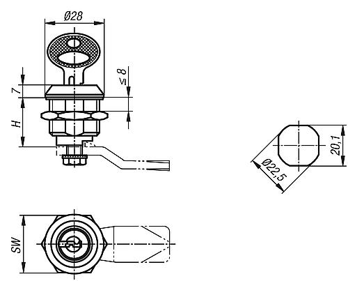 Drehriegel abschließbar, mit Gleichschl. Schlüssel, H=18, Edelstahl - K1107.186 - gibt’s bei HUG Technik ✓