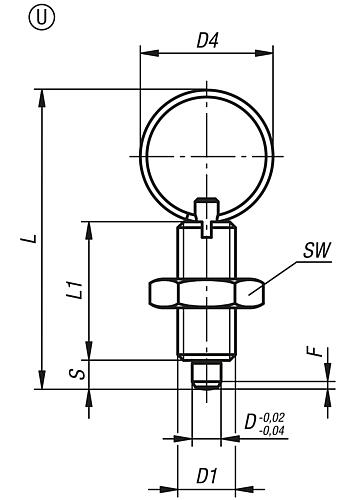 Arretierbolzen Gr.0 M08x1, Form: U Edelstahl, gehärtet, D=4 - K0635.04004 - erhältlich bei ♡ HUG Technik ✓