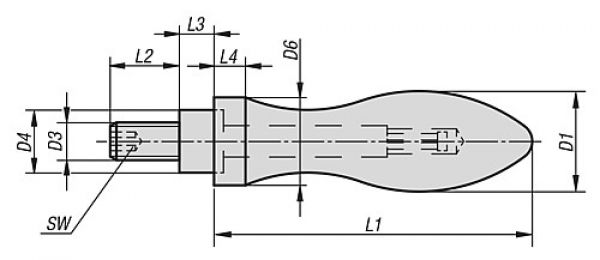 Ballengriff drehbar M06, Form: E Aluminium, DIN98, Komp: Stahl, L1=49 - K0169.0616055 - erhältlich bei ♡ HUG Technik ✓