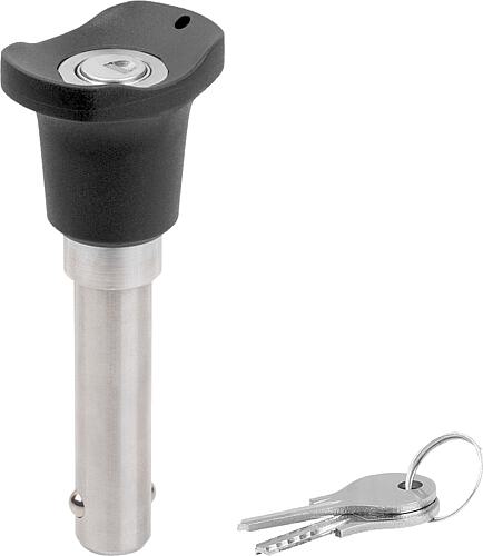 Kugelsperrbolzen abschließbar mit Pilzgriff, D1=8, L=20, Edelstahl 1.4305, Komp:Thermoplast schwarzgrau - K1804.004608020
