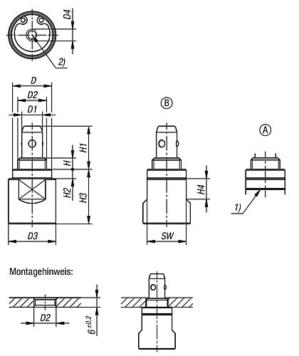 Positionierzylinder pneumatisch, Form A Federgespannt, D1=10 F=50 Fh=150, Edelstahl, Komp: Nitrilkautschuk - K1738.10140 - bei HUG Technik ♡