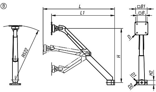 Monitorhalterung, Form B 5 Achsen, L=634, Aluminium, Komp: Kunststoff - K1792.6341 - erhältlich bei ✭ HUG Technik ✓