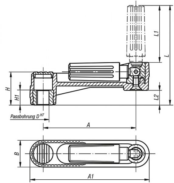 Handkurbel mit Nut Gr.1 A=80 L=85,5 Thermoplast, umlegbar, Komp:Thermoplast, D=10 - K0266.111003 - erhältlich bei ✭ HUG Technik ✓