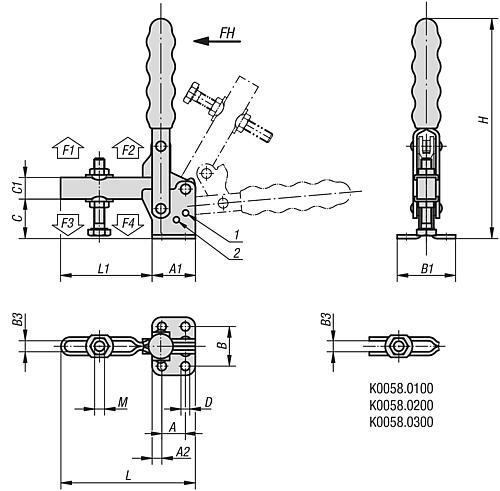 Zeichnung Schnellspanner vertikal Edelstahl, Komp: Kunststoff, M=M05x35 - K0058.0075N - erhältlich bei ✭ HUG Technik ✓