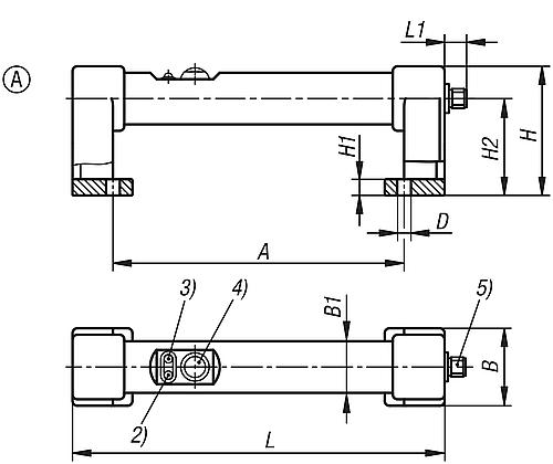 Rohrgriff mit elektrischer Schaltfunktion, 1 Drucktaster, Form: A ohne Nothalt, L=230, A=180, D=8,5, PVC schwarz, - K1529.180 - erhältlich bei ♡ HUG Technik ✓