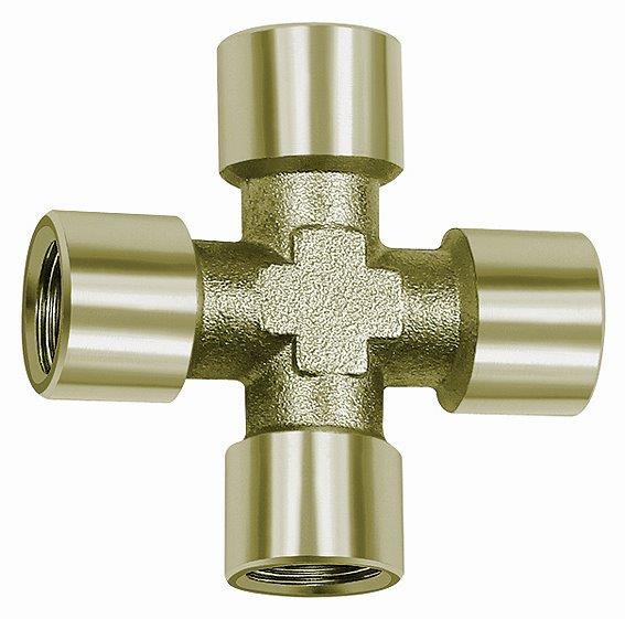 Kreuzstück, 4 x innen, G 1/8, SW 10, Messing vernickelt - bei HUG Technik ☆