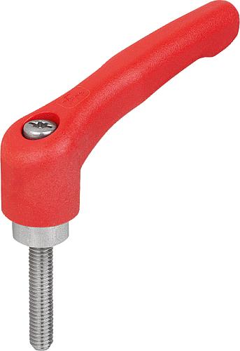 Klemmhebel Gr.0 M4X25, Hochleistungsthermoplast rot RAL3020, Komp:Edelstahl blank - K1701.00484X25