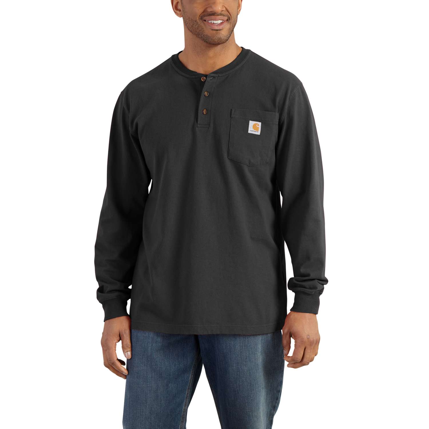 carhartt® Herren-Langarmshirt WORKWEAR POCKET HENLEY L/S, black - direkt von HUG Technik ✓