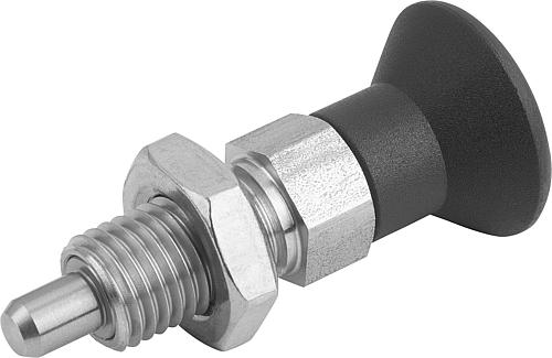 Arretierbolzen mit verl. Arretierstift Gr.0 M08x1, Form: B Edelstahl, gehärtet, Komp: Thermoplast, D=4 - K0630.202004 - bekommst Du bei ★ HUG Technik ✓