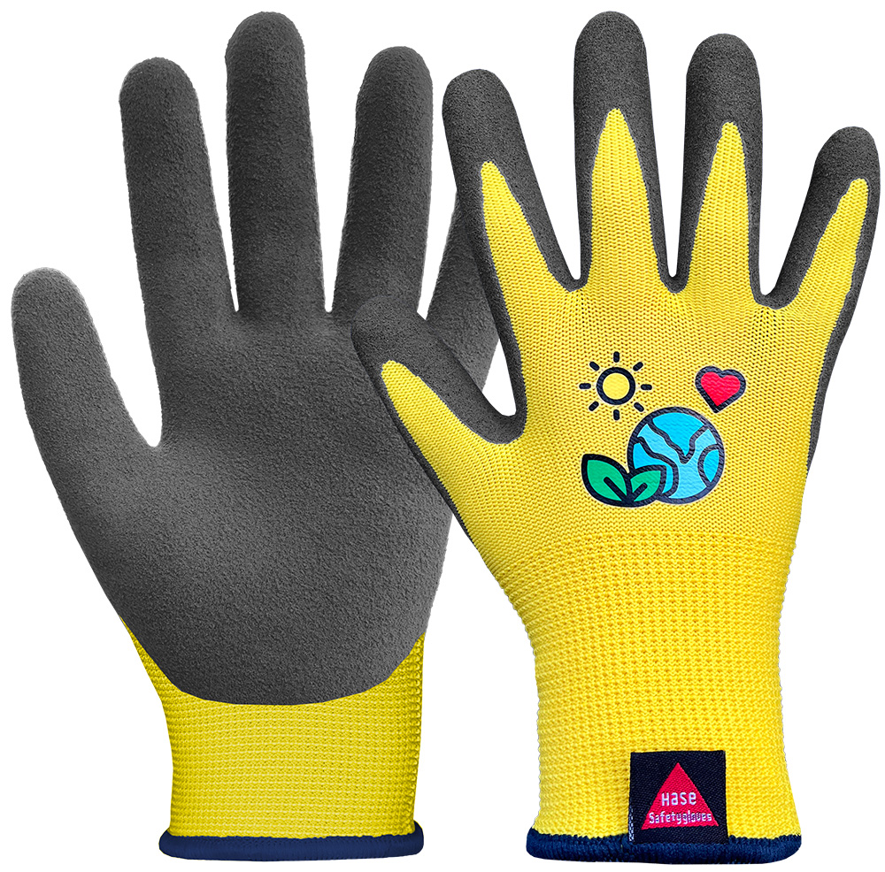 Kinderhandschuh aus 15G Polyester, Latexschaum, Kat I »KIDS 4« gelb schwarz.