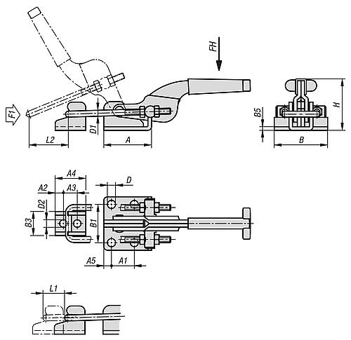 Bügelspanner mit Gegenhalter Standard, F1=3000, Form: B, Edelstahl blank, Komp: Kunststoff Komp: rot - K1261.13000 - bekommst Du bei ★ HUG Technik ✓