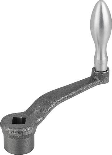 Handkurbel gekröpft L2=109, Form:D Grauguss, drehbar, Komp:Grauguss, S=10 +0,2 L1=80 - K0684.208X10 - bei HUG Technik ✭