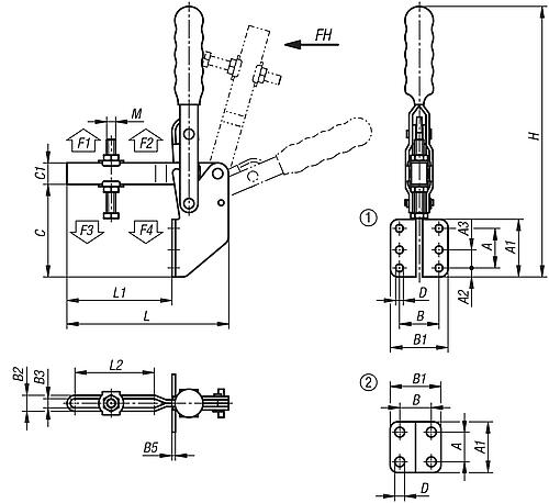 Schnellspanner Standard L=143 Stahl, Fuß abgewinkelt, Komp: Kunststoff, Komp: rot, F2=3600 - K1259.03600 - erhältlich bei ♡ HUG Technik ✓